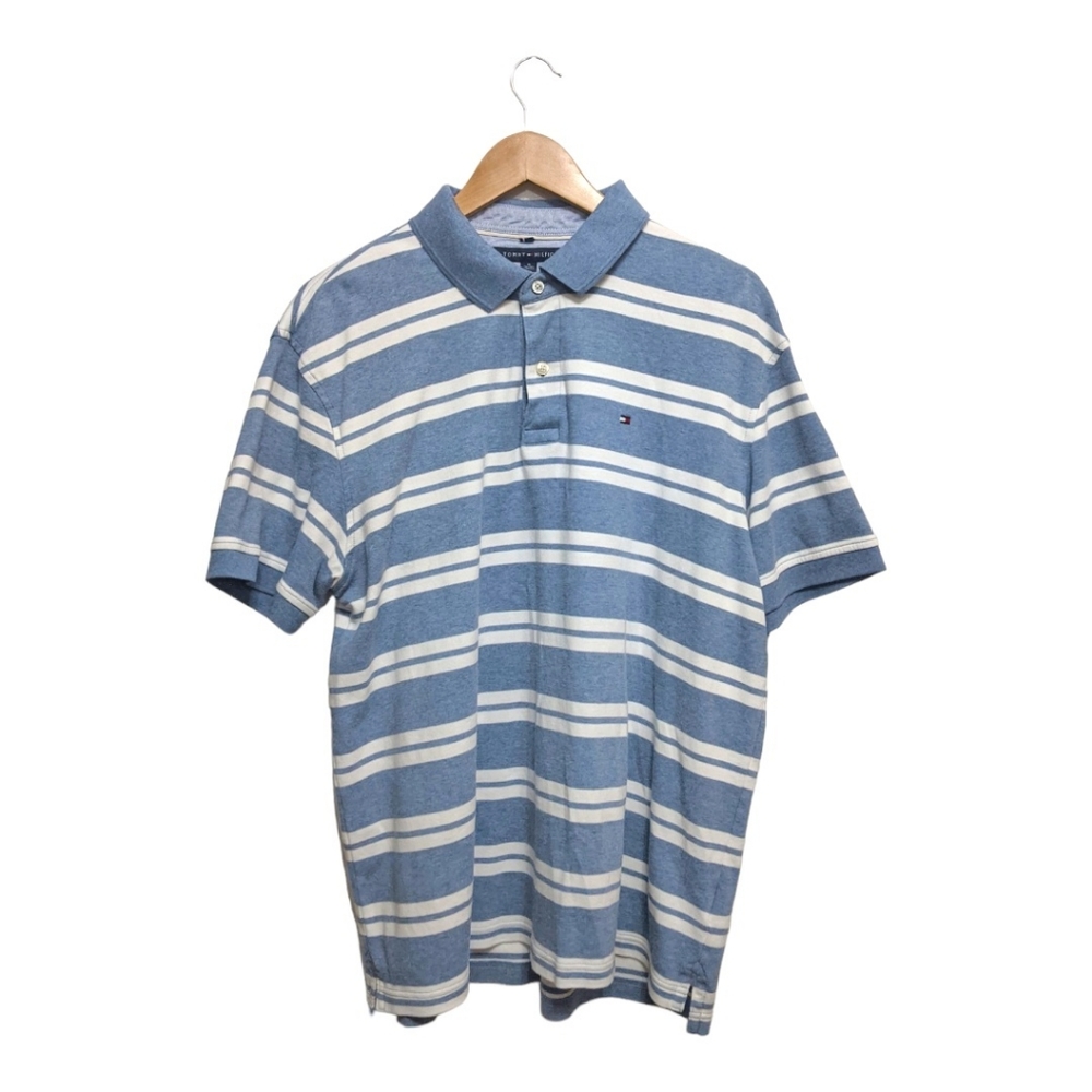 Tommy Hilfiger Casual Striped Polo Shirt in Denim Blue, XL